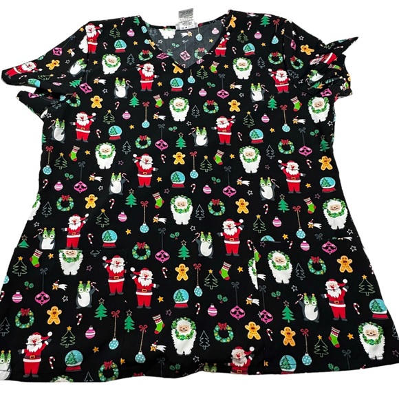 Scrubstar Tops Scrub Christmas Scrubstar Lg Large Santa Tree Globe Gingerbread Man Stocking